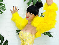 Bai Ling in yellow at Bareital Launch Event