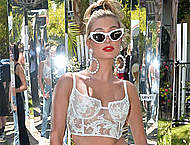 Hailey Baldwin in see through top at Coachella